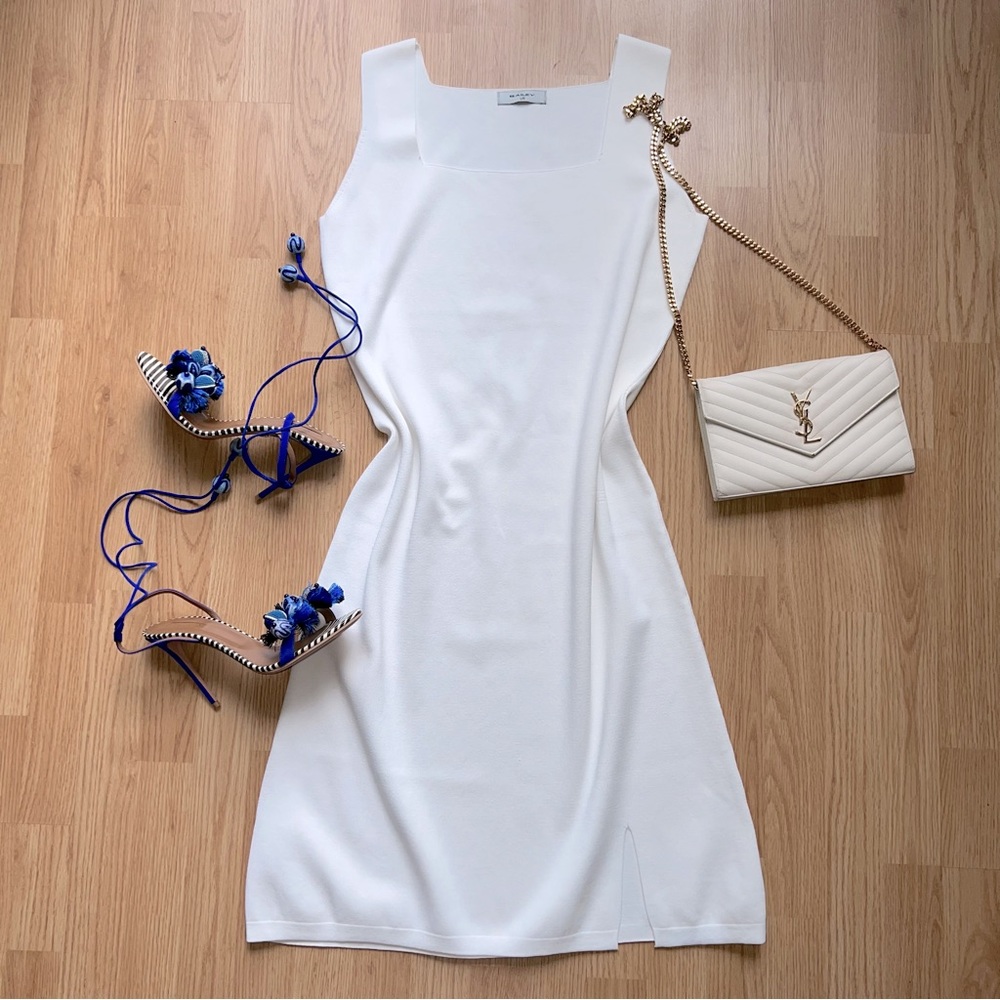 Bailey White square neck sleeveless sweater dress